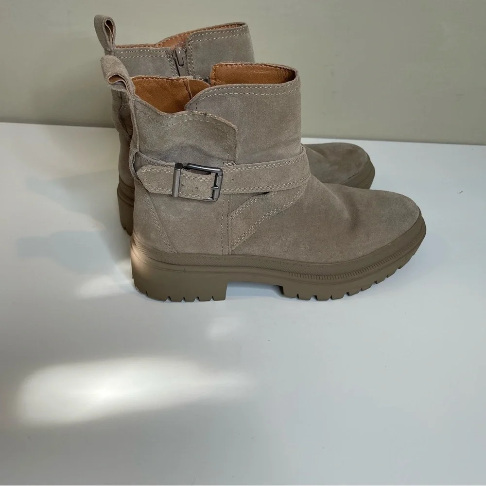 Lucky Brand Elyton Suede Lug Sole Booties in Tan Color